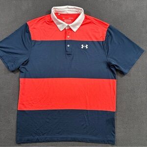 Under Armour Playoff Polo Golf Shirt Mens Large Blue Red Colorblock Performance